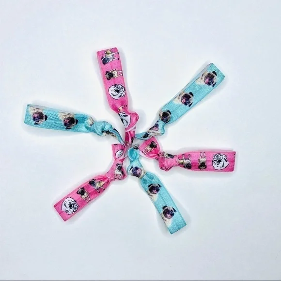 2/$10 Pink Blue Pug Puppy Hair Tie Elastics - Picture 5 of 5